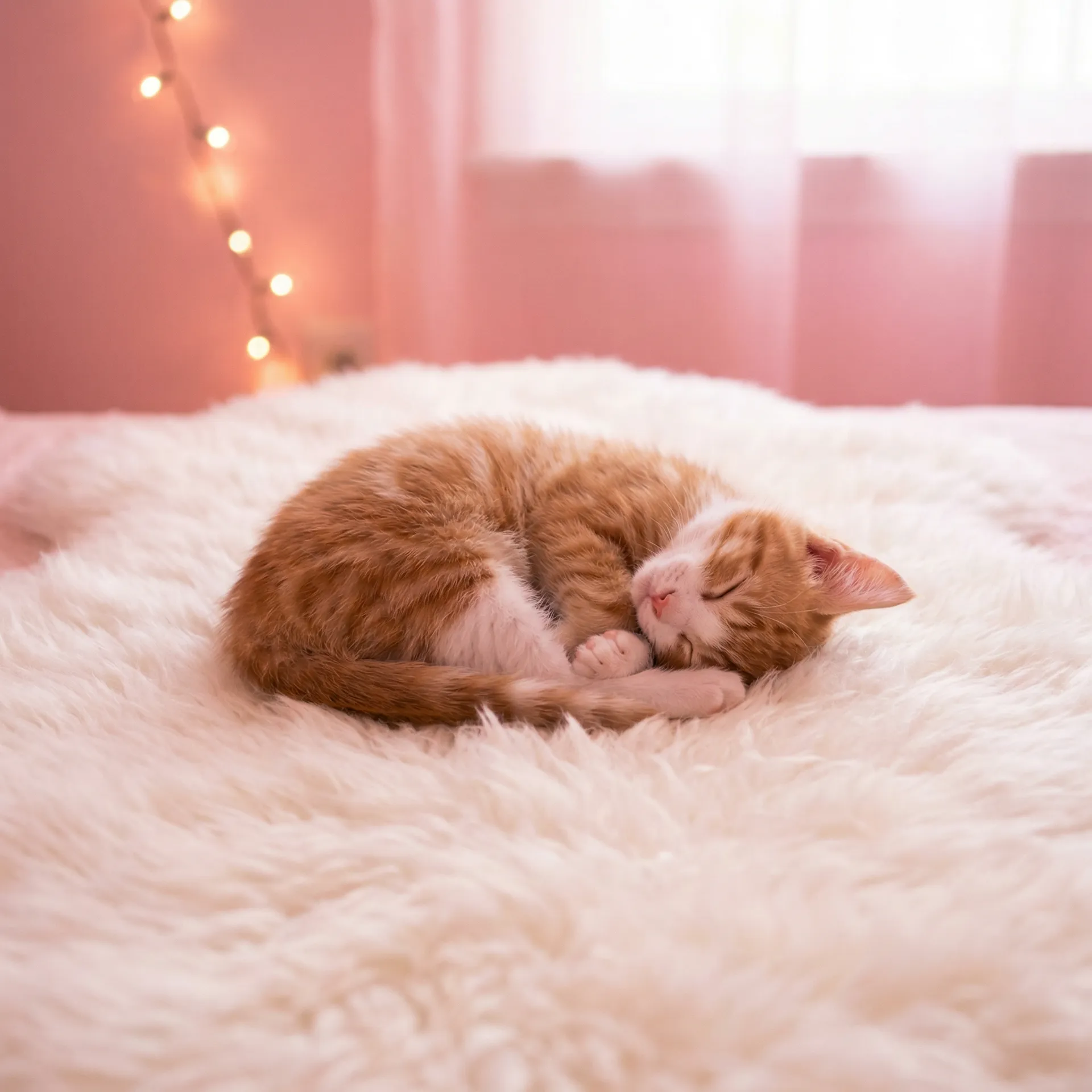 小猫蜷成一团入睡 - 英语老师的兔子好软