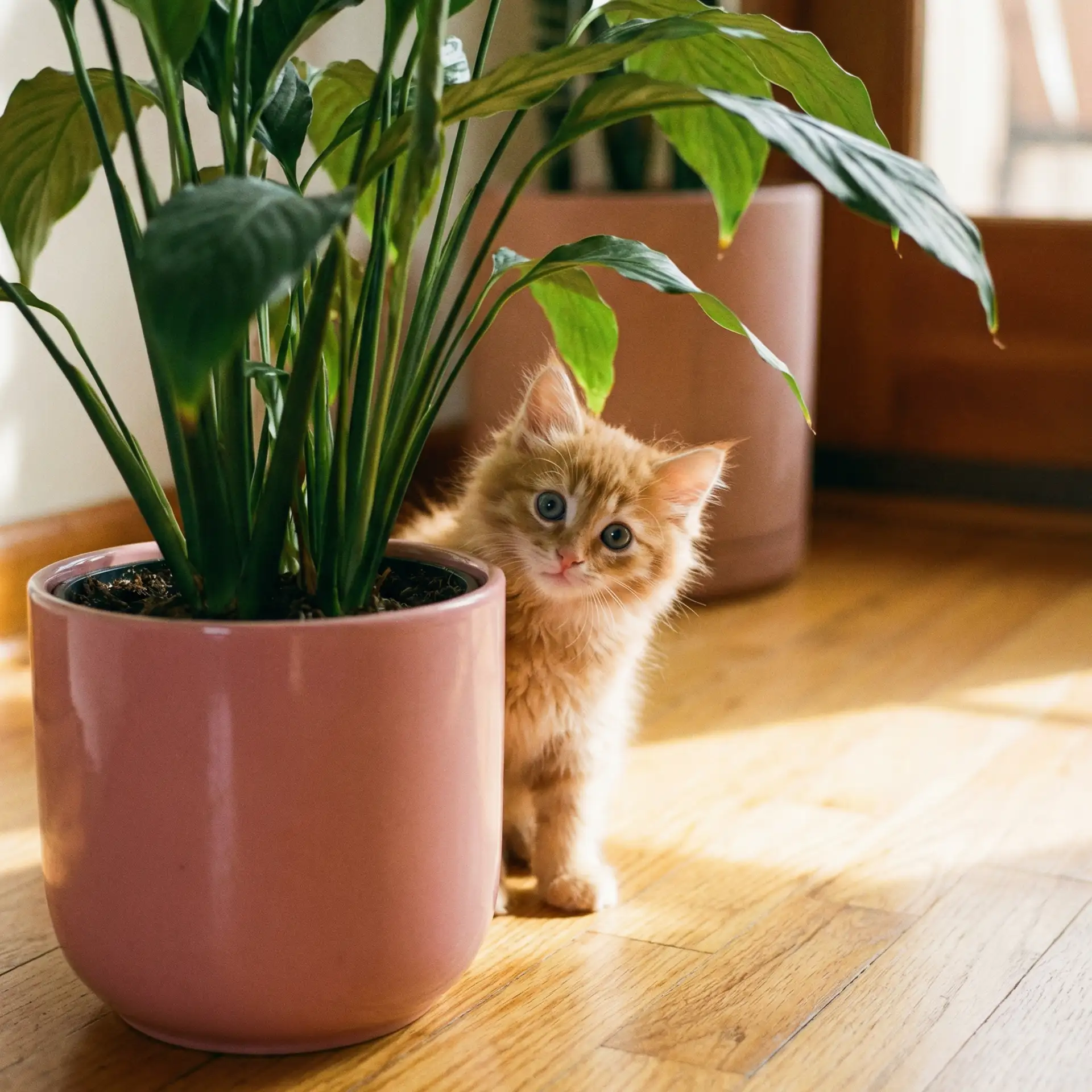 小猫从花盆后探头 - 英语老师的兔子好软