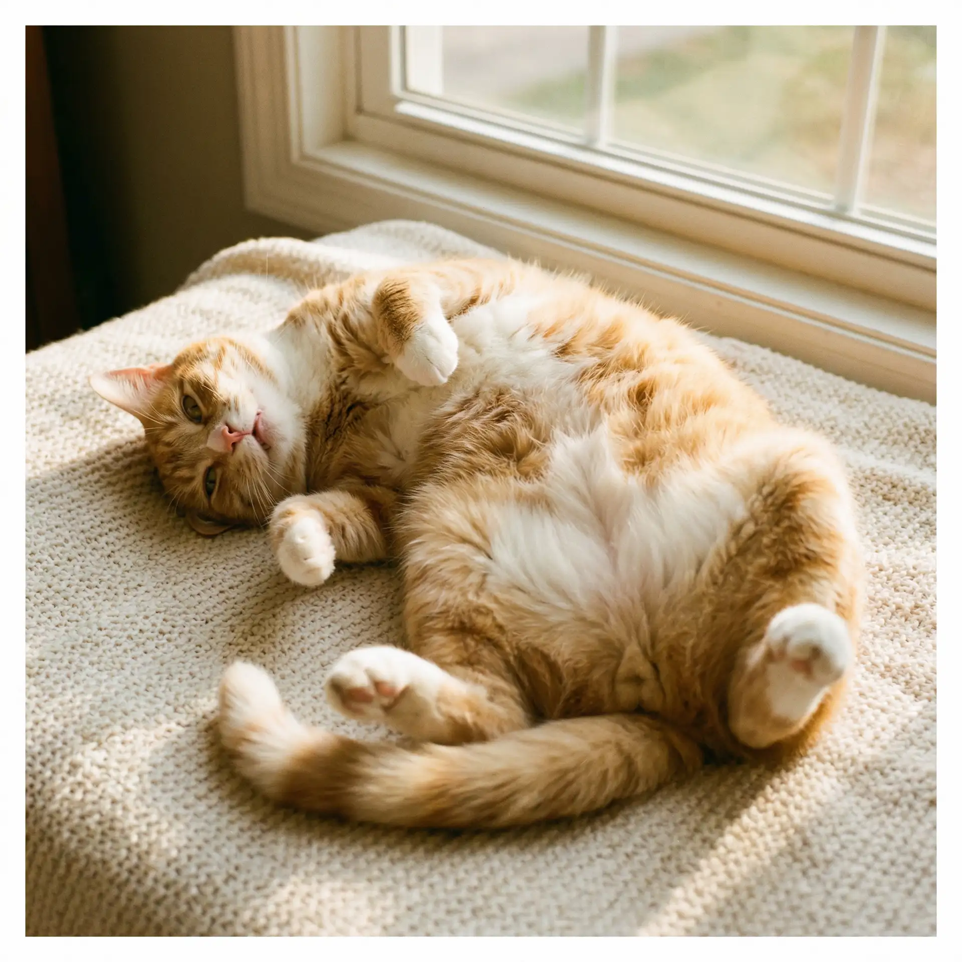 猫咪仰躺露出肚皮 - 英语老师的兔子好软